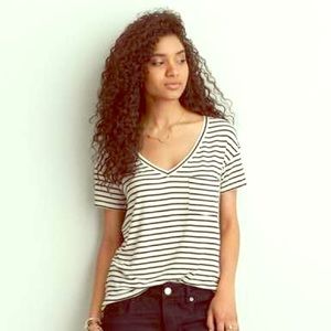 AEO Black and White Striped Pocket Tee